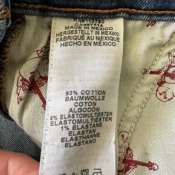 True Religion Denim Overall Shorts  Raw Hem Adjustable Straps Side Buttons Large - Picture 13 of 13